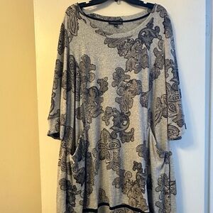 Chris McLaughlin Gray Sweater Dress with Black Lace Pattern